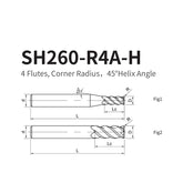 G-SH260-R4A-H  4 Flutes, Corner Radius,45°Helix Angle - Big-tools Industrial Supply Tools for Metal Cutting